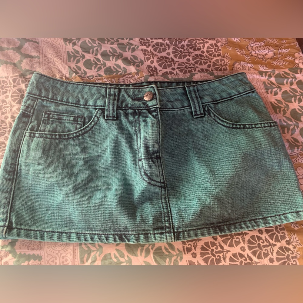 size 27 FURSTpremium teal denim mini skirt